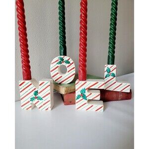 Vintage MCM Christmas NOEL Candle Holders Candy Cane 1950s Kitsch Japan